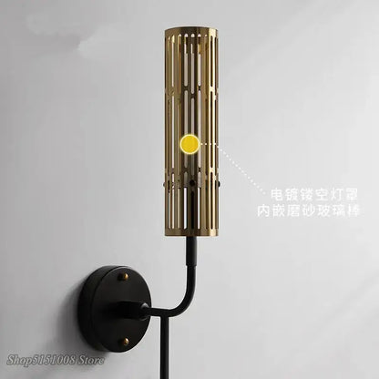 Modern black and gold led wall lamp living room glass sconce
