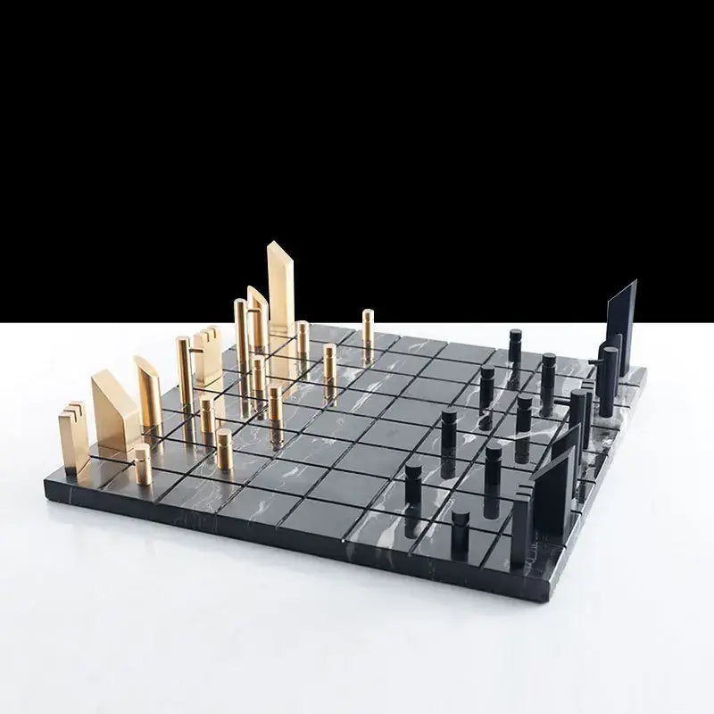 Modern black and gold metal marble chessboard living room decor