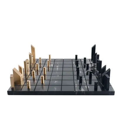 Modern black and gold metal marble chessboard living room decor