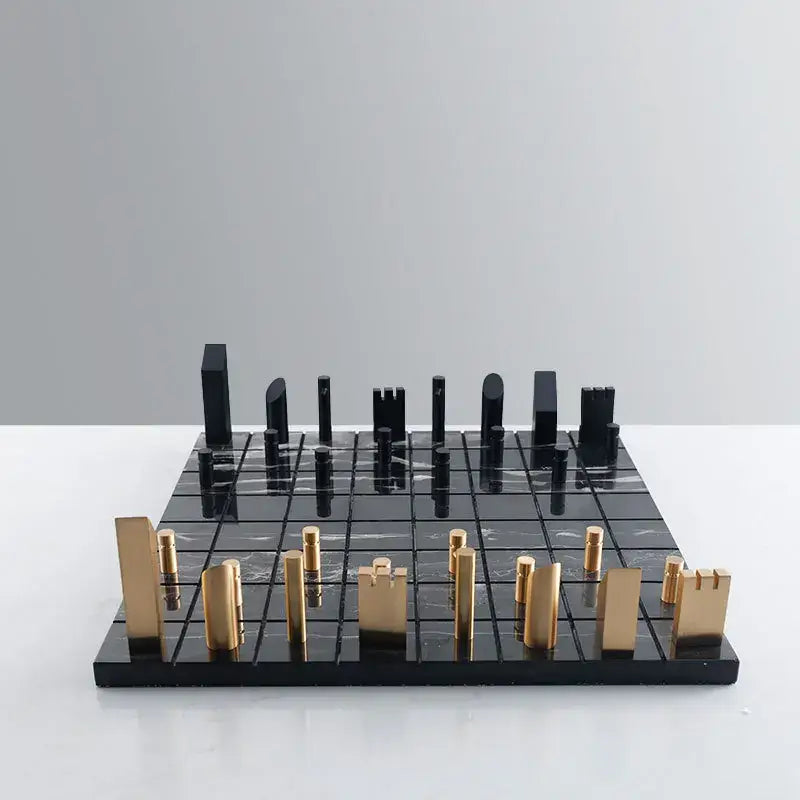 Modern black and gold metal marble chessboard living room decor