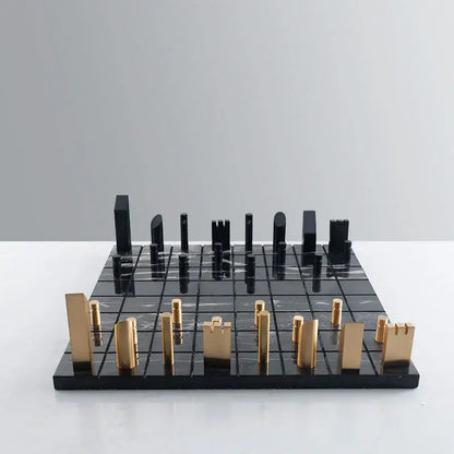 Modern black and gold metal marble chessboard living room decor