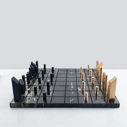 Modern black and gold metal marble chessboard living room decor