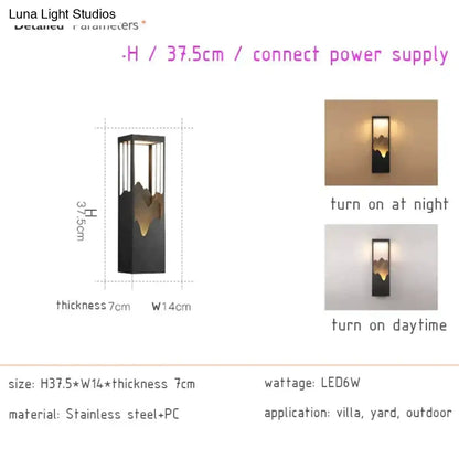 Modern black and gold mountain solar led outdoor light garden sconce