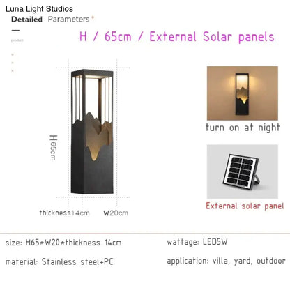 Modern black and gold mountain solar led outdoor light garden sconce