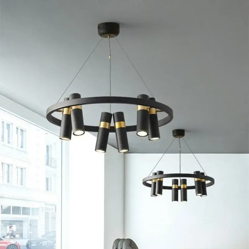 Modern black and gold ring led pendant light for living room