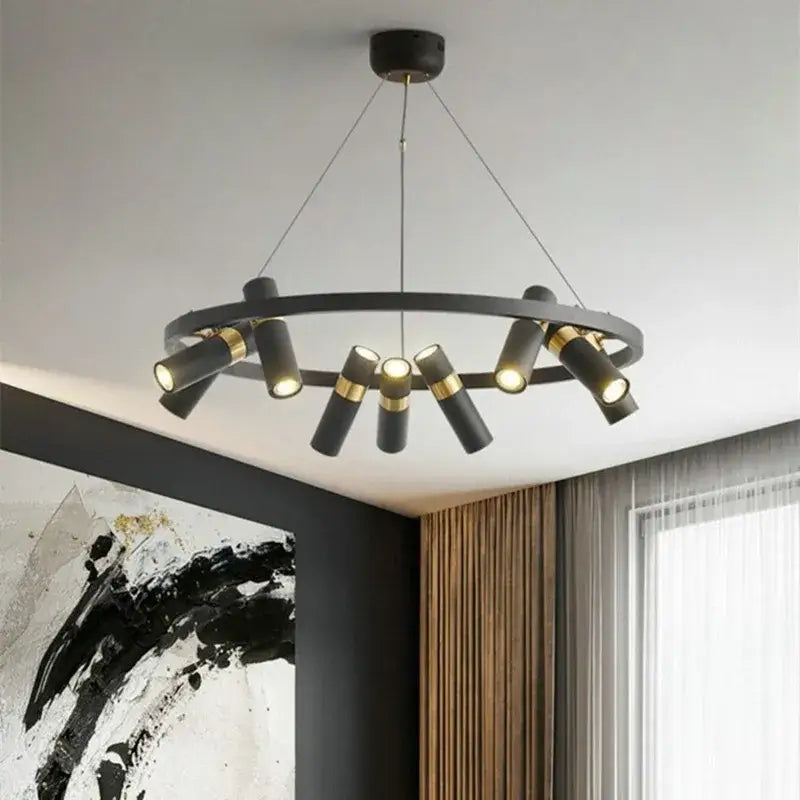 Modern black and gold ring led pendant light for living room