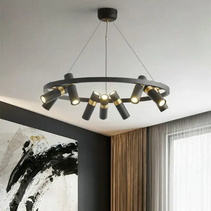 Modern black and gold ring led pendant light for living room