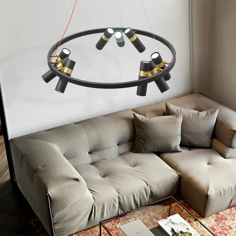 Modern black and gold ring led pendant light for living room