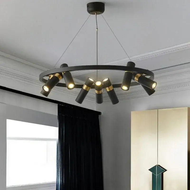 Modern black and gold ring led pendant light for living room