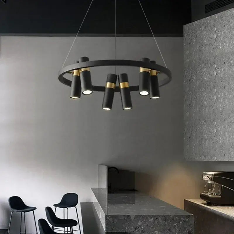 Modern black and gold ring led pendant light for living room