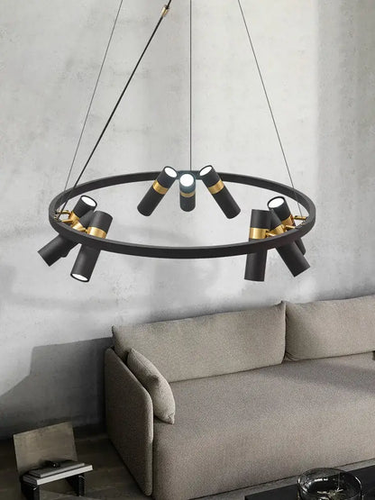 Modern black and gold ring led pendant light for living room