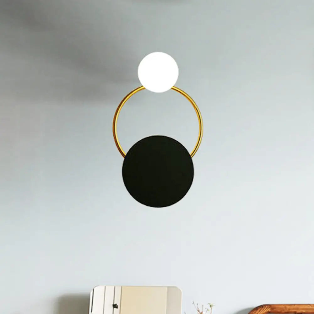 DecorBites™ Modern Black and Gold Round Wall Sconce for Bedside Lighting