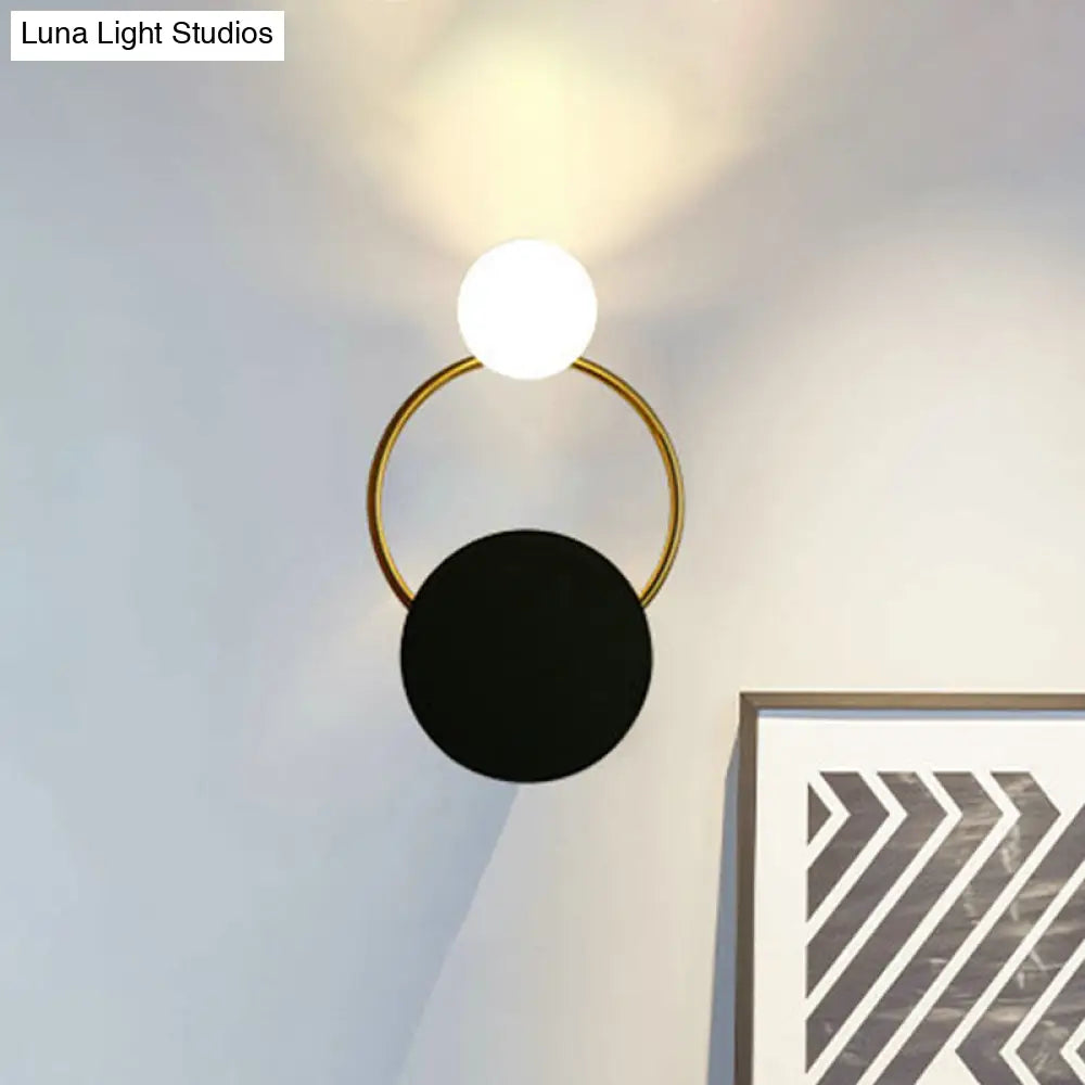 DecorBites™ Modern Black and Gold Round Wall Sconce for Bedside Lighting