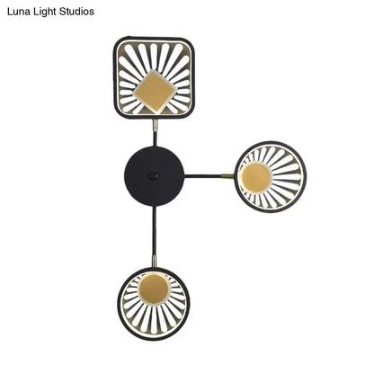 Modern black and gold sunburst led wall sconce dining room fixture