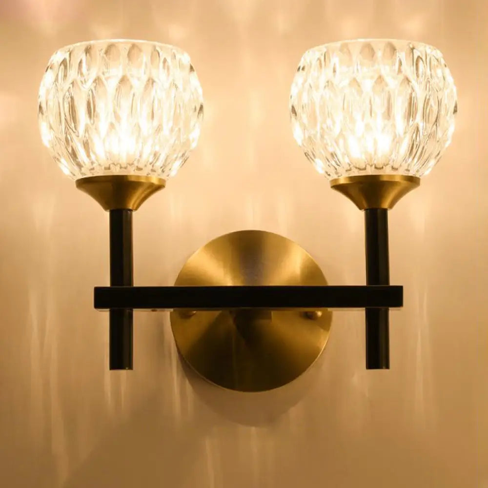DecorBites™ Modern Black and Gold Wall Light with Clear Dimpled Glass for Living Room