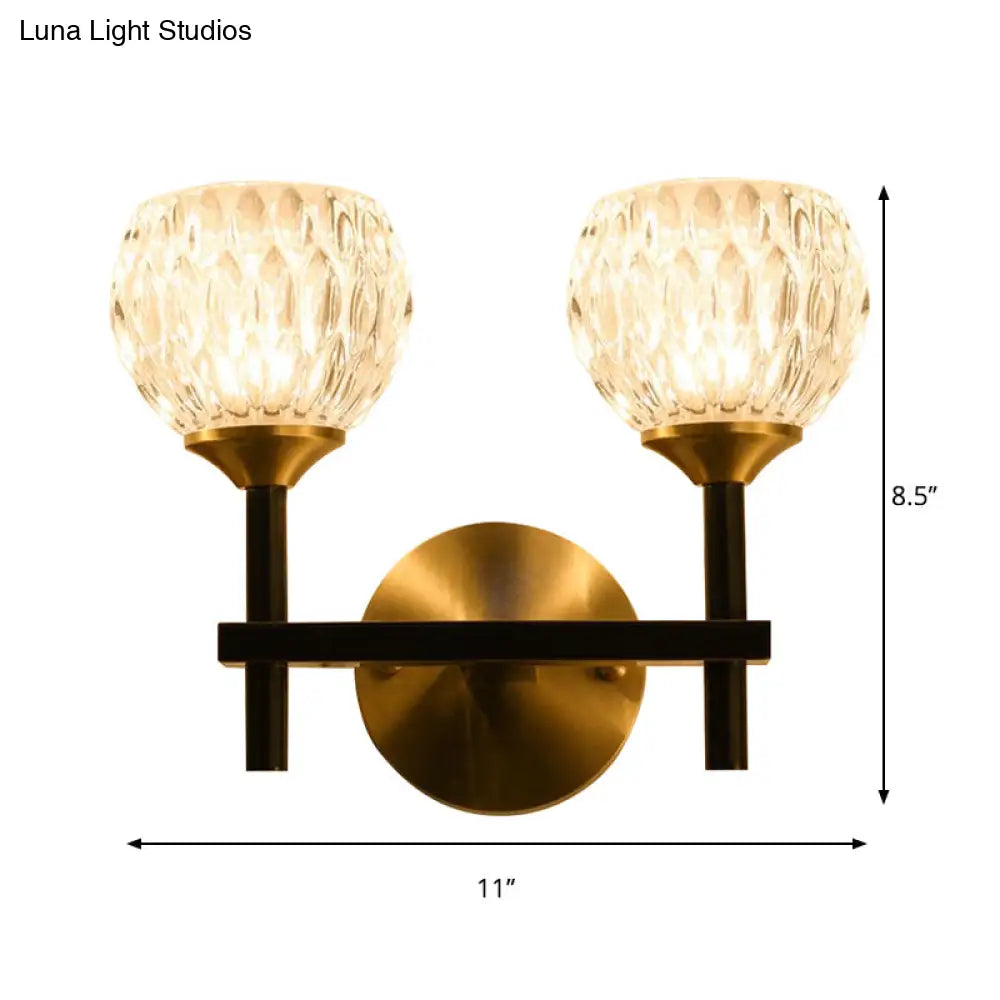 DecorBites™ Modern Black and Gold Wall Light with Clear Dimpled Glass for Living Room