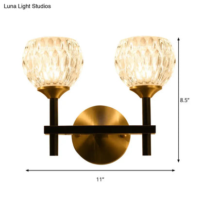 DecorBites™ Modern Black and Gold Wall Light with Clear Dimpled Glass for Living Room