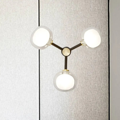 DecorBites™ Modern Black and Gold Wall Sconce with Clear Glass Shade - 3-Head Bedroom Lighting