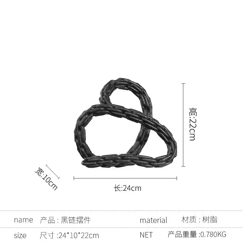 Modern black and golden knot chain sculpture living room decor