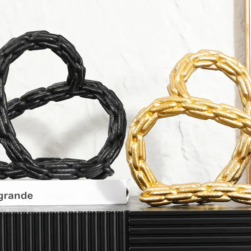 Modern black and golden knot chain sculpture living room decor