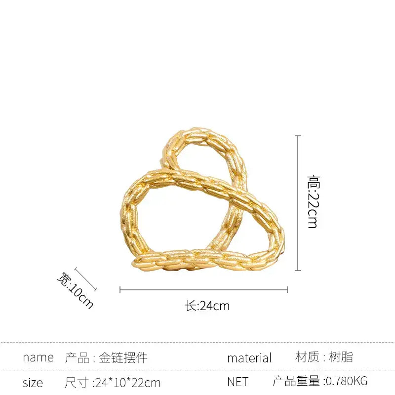 Modern black and golden knot chain sculpture living room decor
