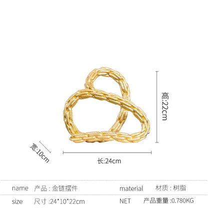 Modern black and golden knot chain sculpture living room decor
