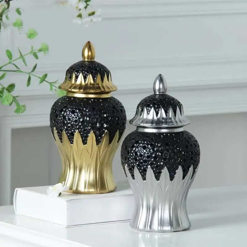 Modern black and golden porcelain jar living room honeycomb decor