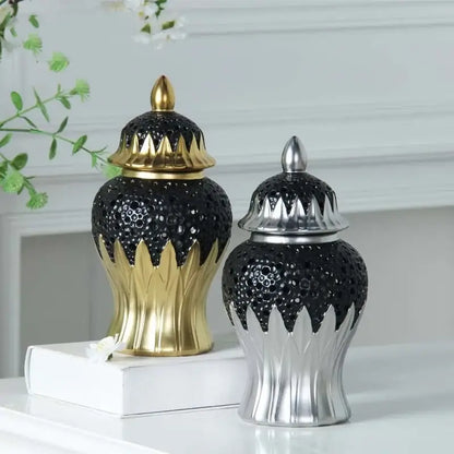 Modern black and golden porcelain jar living room honeycomb decor