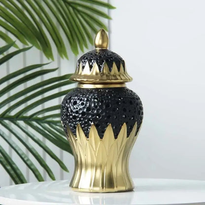 Modern black and golden porcelain jar living room honeycomb decor