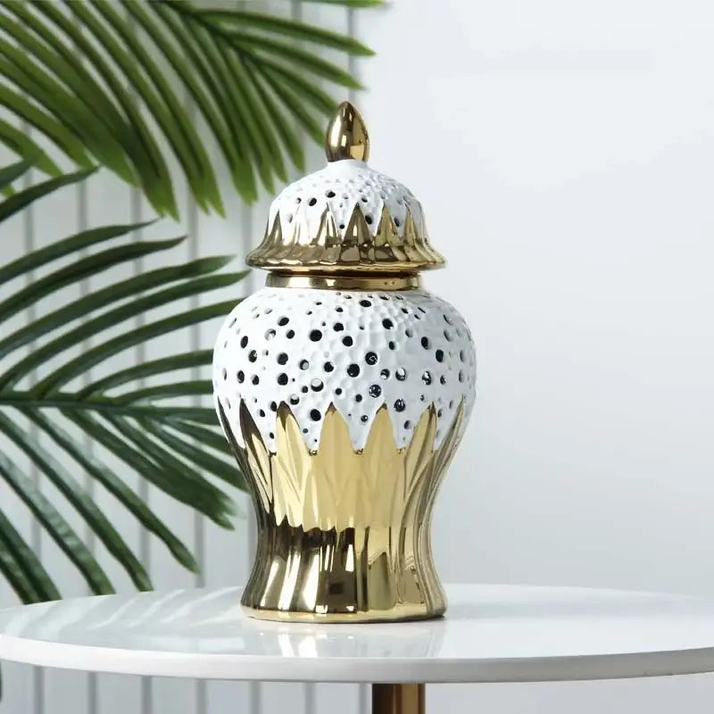 Modern black and golden porcelain jar living room honeycomb decor