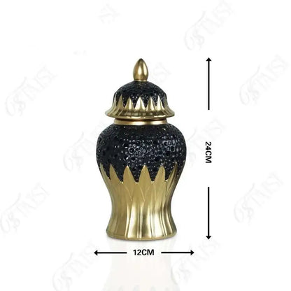 Modern black and golden porcelain jar living room honeycomb decor