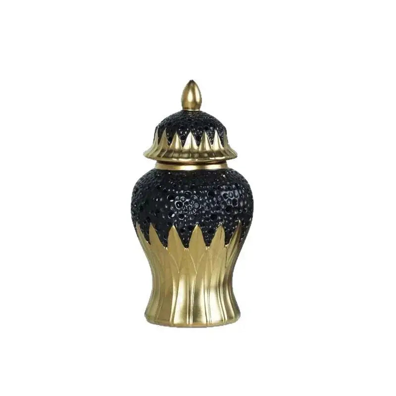 Modern black and golden porcelain jar living room honeycomb decor