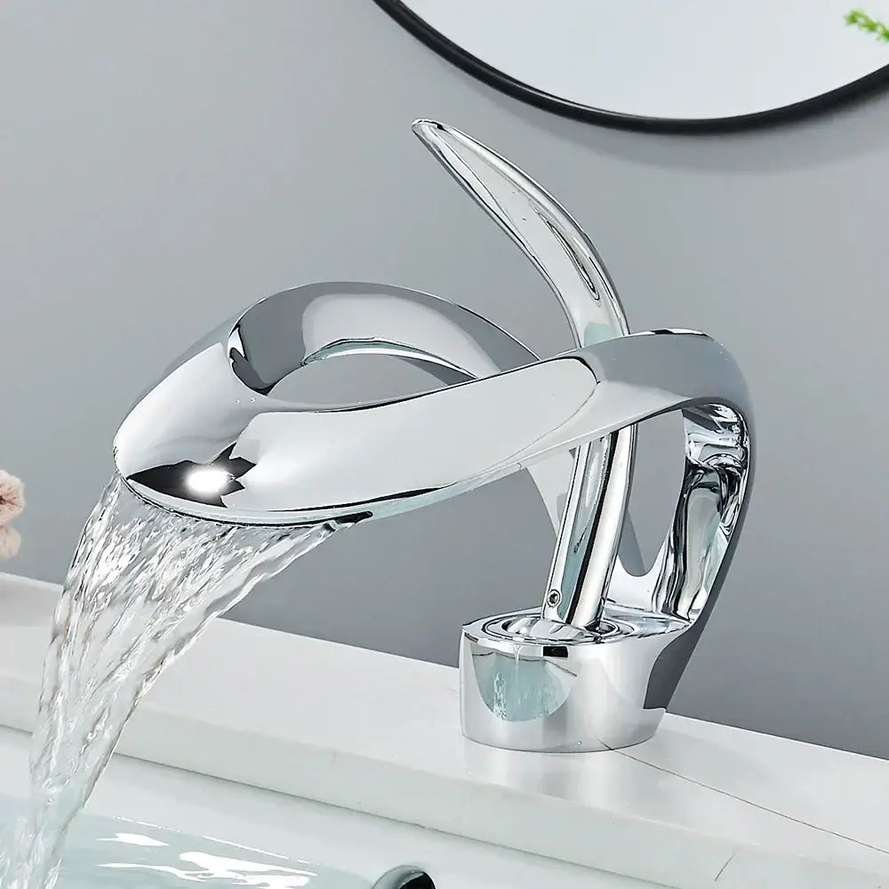 Modern black and grey waterfall mixer tap bathroom basin faucet