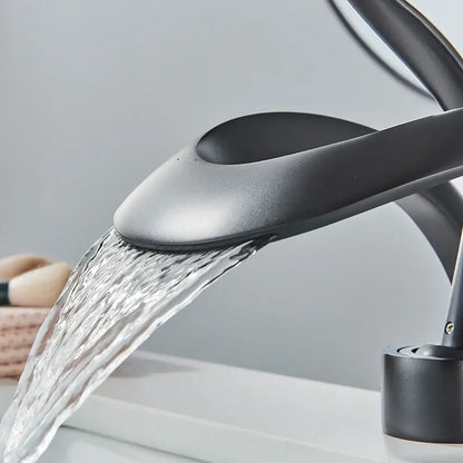 Modern black and grey waterfall mixer tap bathroom basin faucet