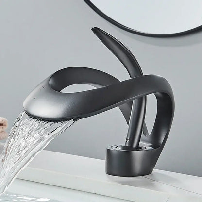 Modern black and grey waterfall mixer tap bathroom basin faucet
