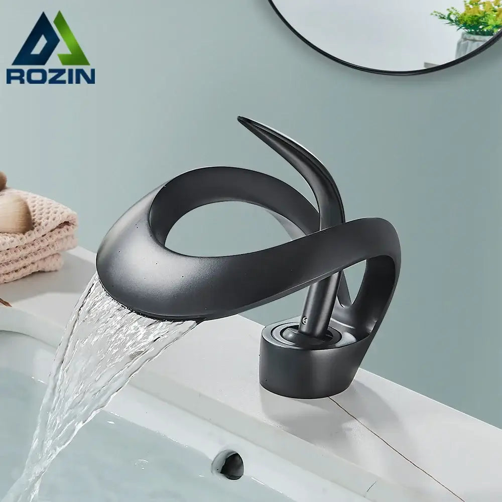 Modern black and grey waterfall mixer tap bathroom basin faucet