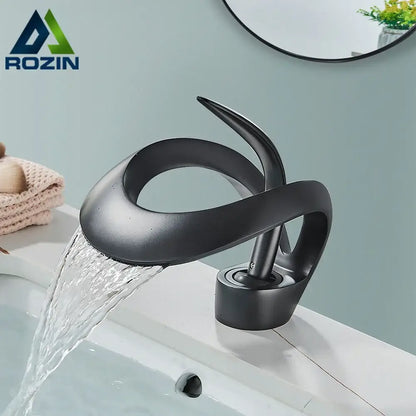 Modern black and grey waterfall mixer tap bathroom basin faucet