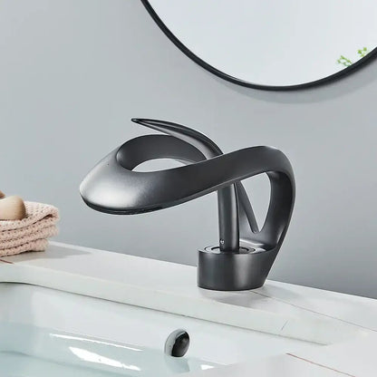 Modern black and grey waterfall mixer tap bathroom basin faucet