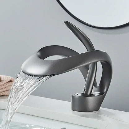 Modern black and grey waterfall mixer tap bathroom basin faucet