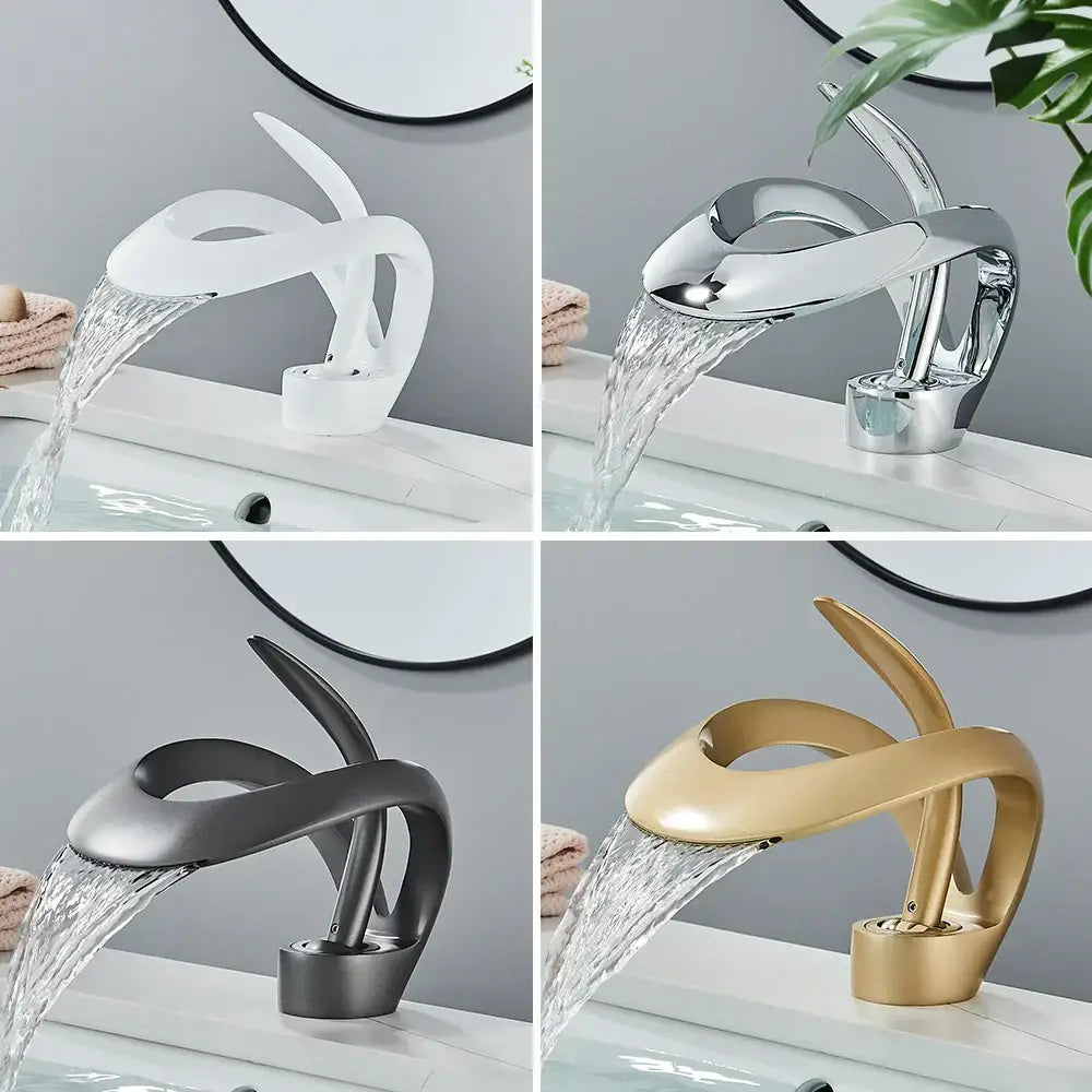 Modern black and grey waterfall mixer tap bathroom basin faucet