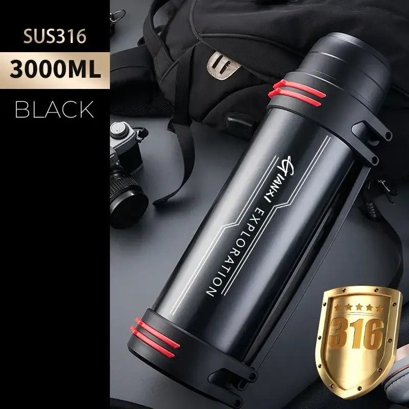 Modern black and red stainless steel travel kettle kitchen thermos bottle