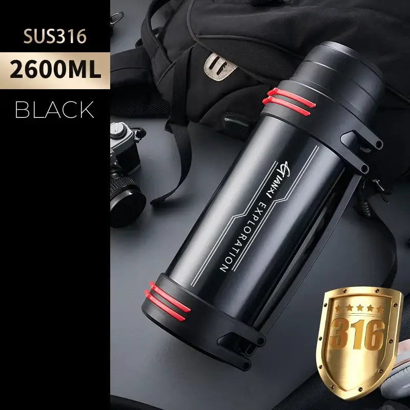 Modern black and red stainless steel travel kettle kitchen thermos bottle