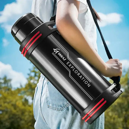 Modern black and red stainless steel travel kettle kitchen thermos bottle
