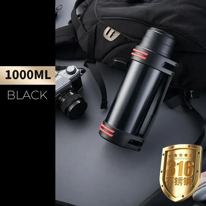 Modern black and red stainless steel travel kettle kitchen thermos bottle
