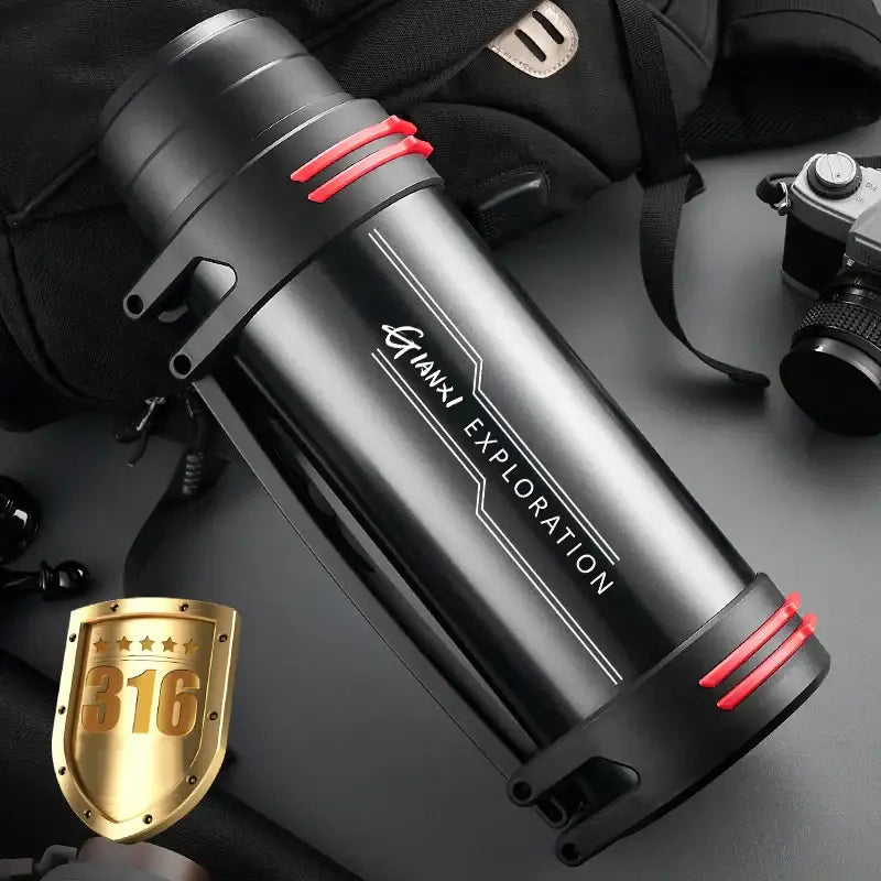 Modern black and red stainless steel travel kettle kitchen thermos bottle