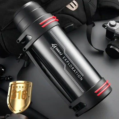 Modern black and red stainless steel travel kettle kitchen thermos bottle