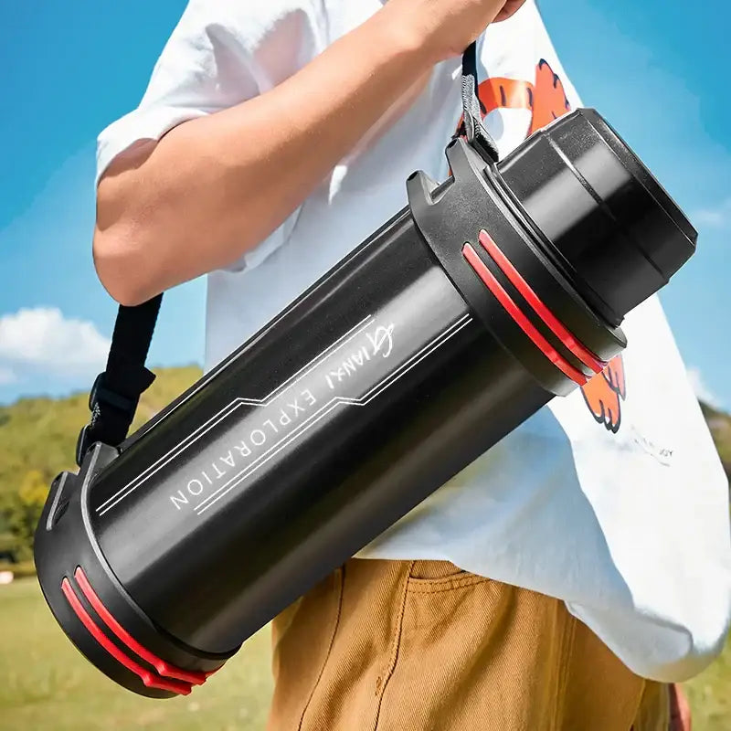 Modern black and red stainless steel travel kettle kitchen thermos bottle