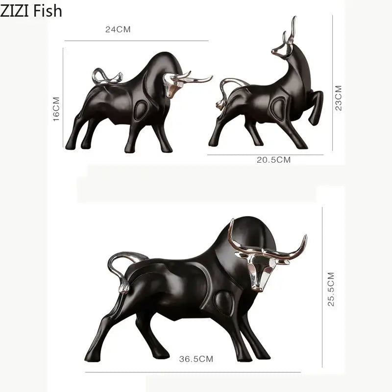 Modern black and silver bull sculpture living room decorfigurine