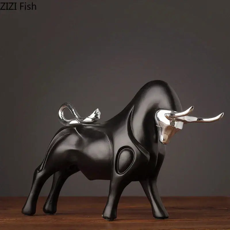 Modern black and silver bull sculpture living room decorfigurine
