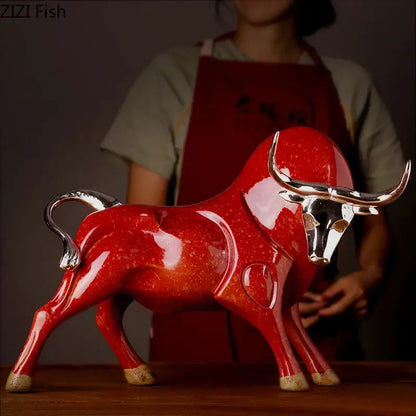 Modern black and silver bull sculpture living room decorfigurine
